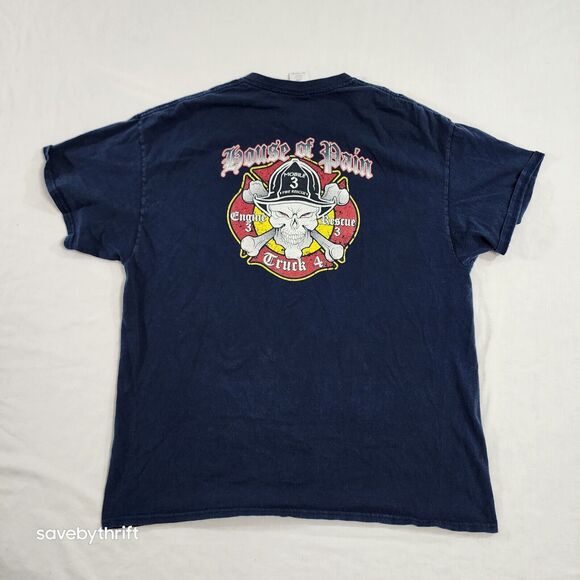 House Of Pain Truck 5‎ Engine 3 Firetruck Graphic Black Adult Large Distressed - Picture 1 of 10